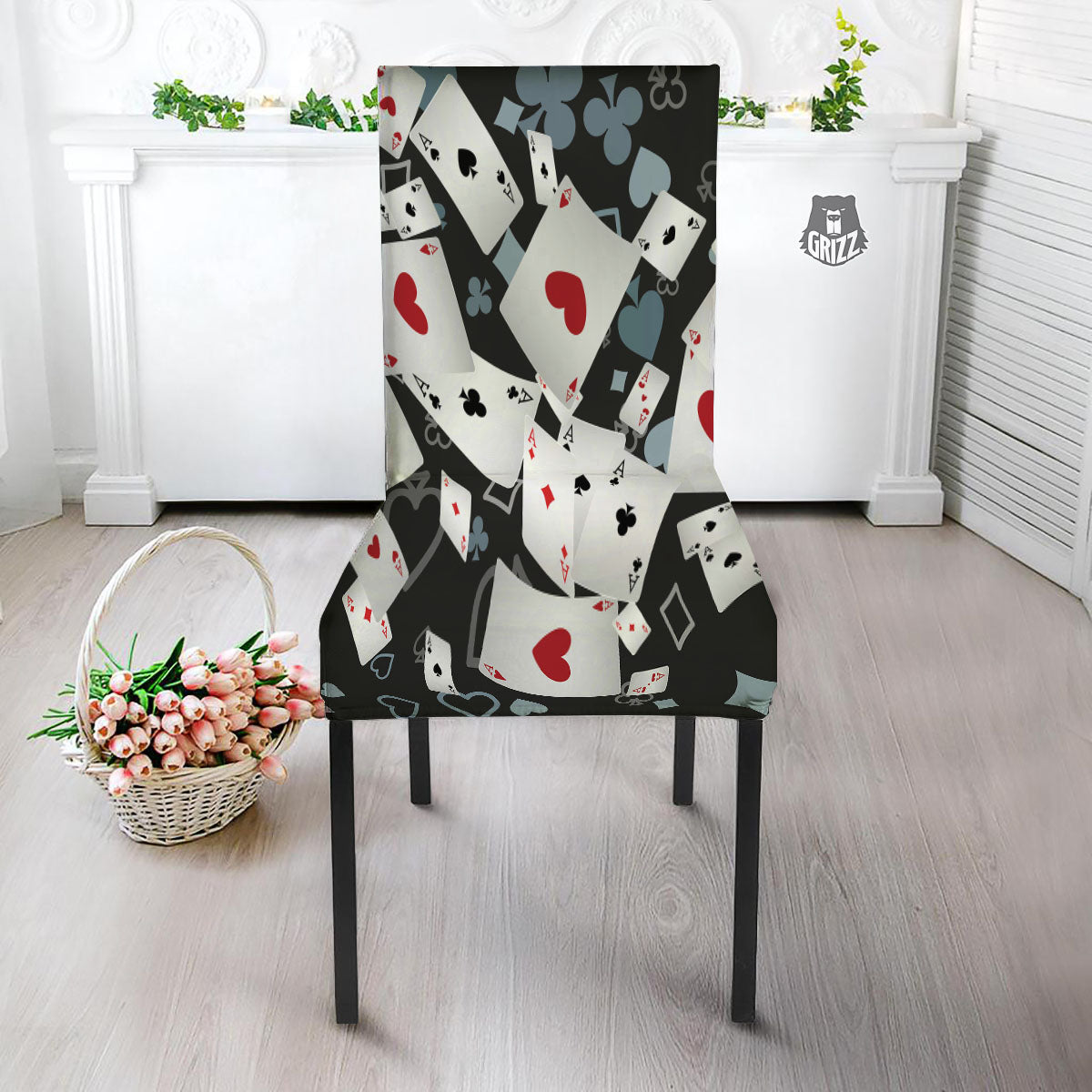 Casino Card Falling Print Dining Chair Slipcover-grizzshop