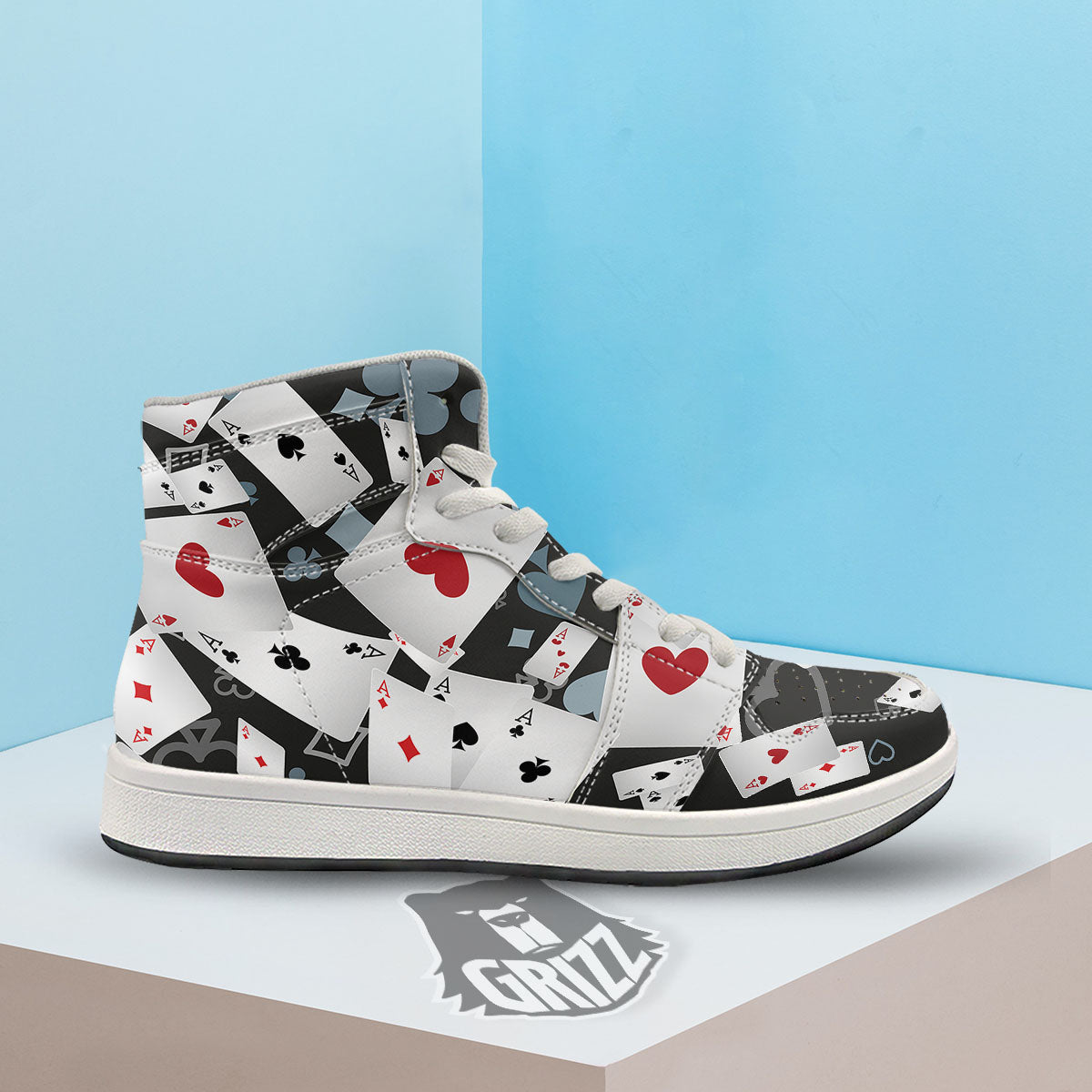 Casino Card Falling Print High Top Sneakers-grizzshop