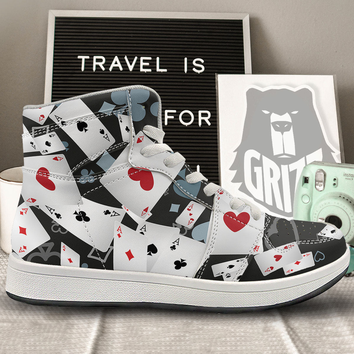 Casino Card Falling Print High Top Sneakers-grizzshop