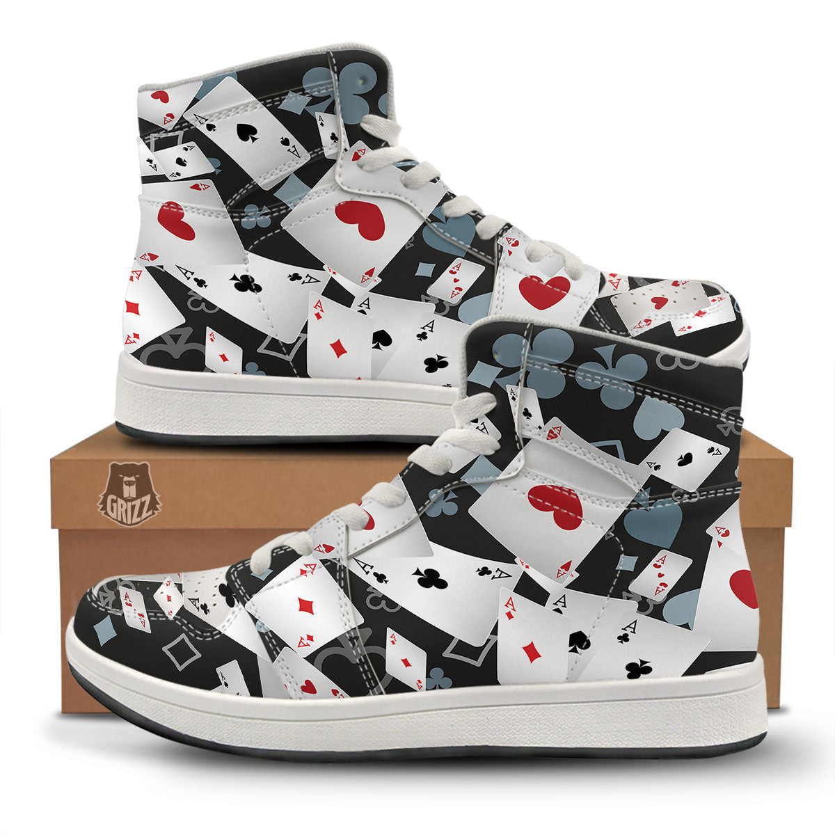 Casino Card Falling Print High Top Sneakers-grizzshop