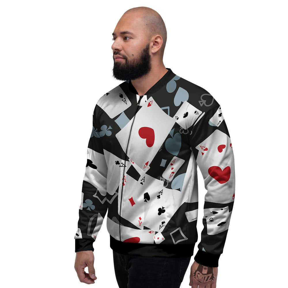 Casino Card Falling Print Men's Bomber Jacket-grizzshop