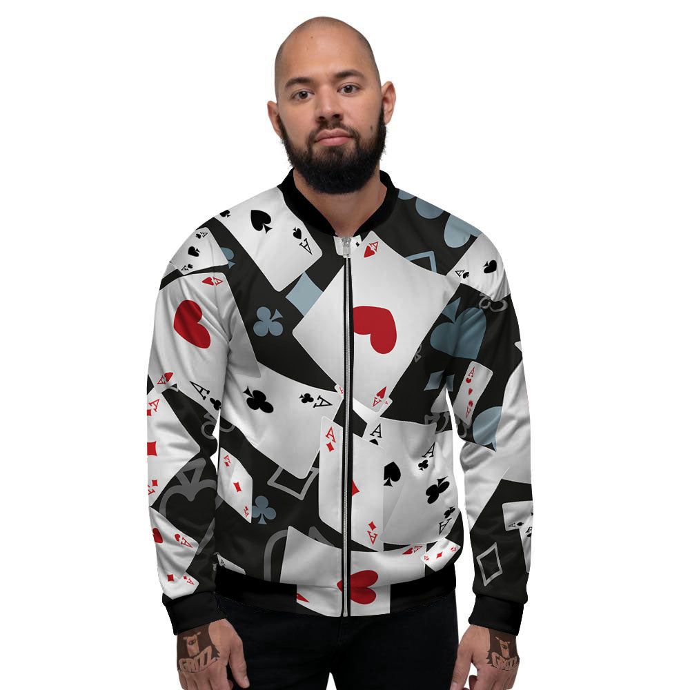 Casino Card Falling Print Men's Bomber Jacket-grizzshop
