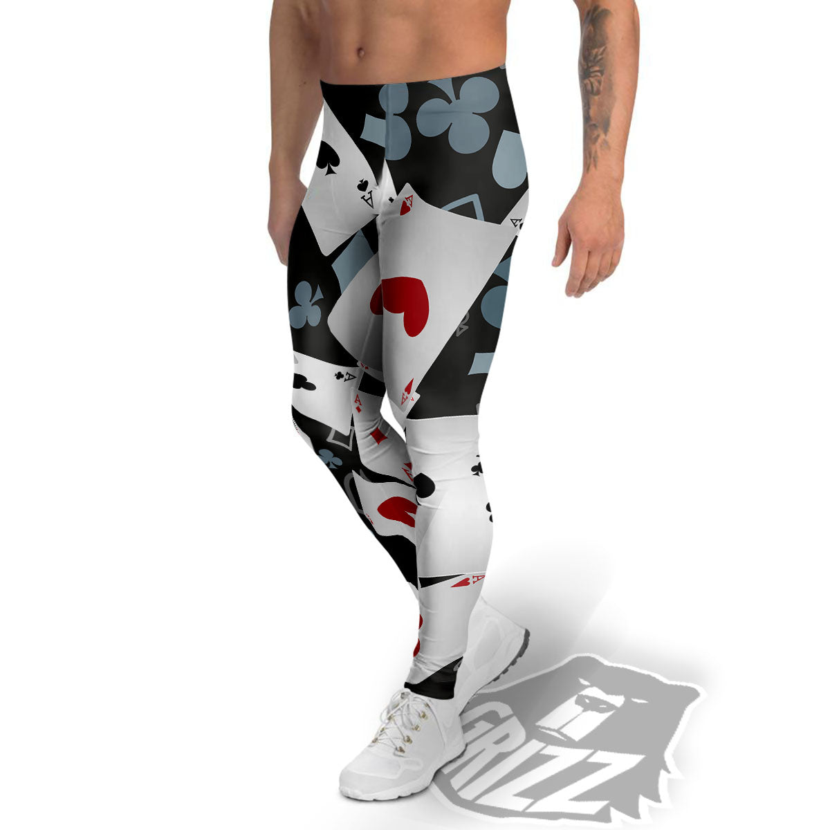 Casino Card Falling Print Men's Leggings-grizzshop