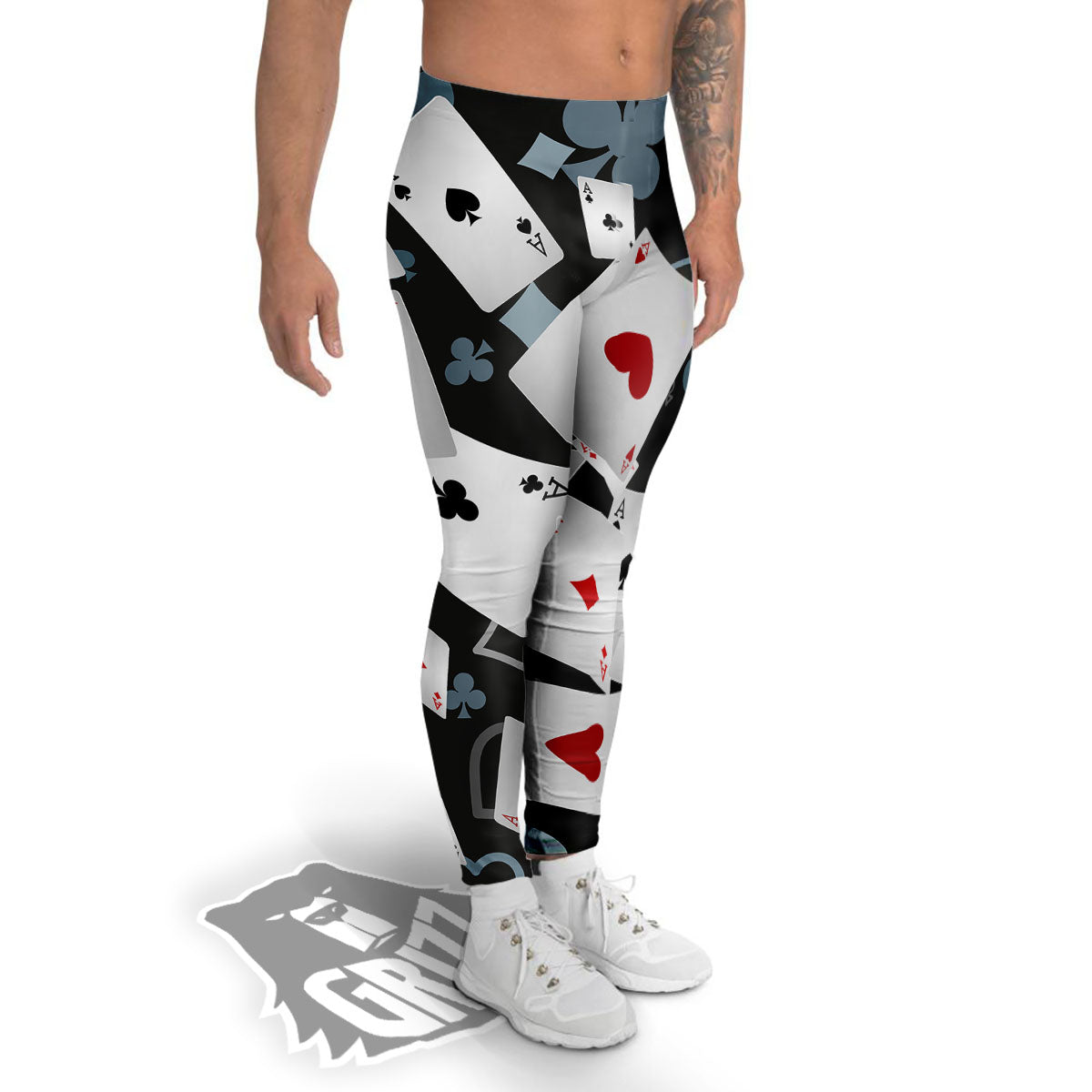 Casino Card Falling Print Men's Leggings-grizzshop