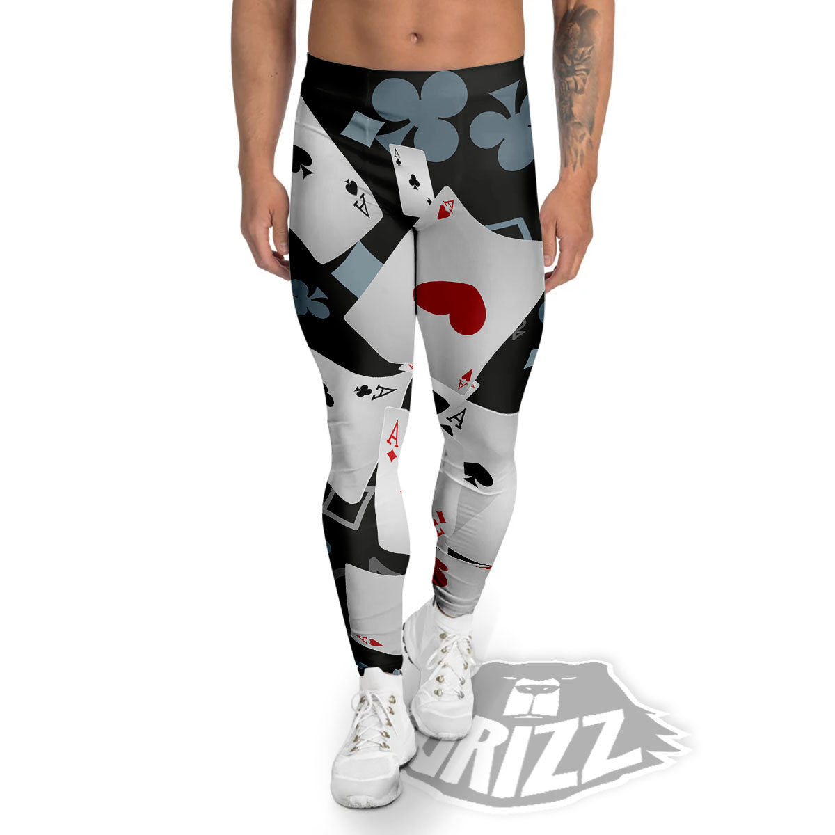 Casino Card Falling Print Men's Leggings-grizzshop