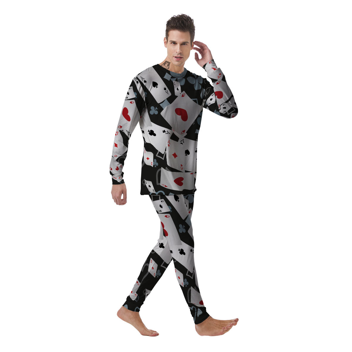 Casino Card Falling Print Men's Pajamas-grizzshop