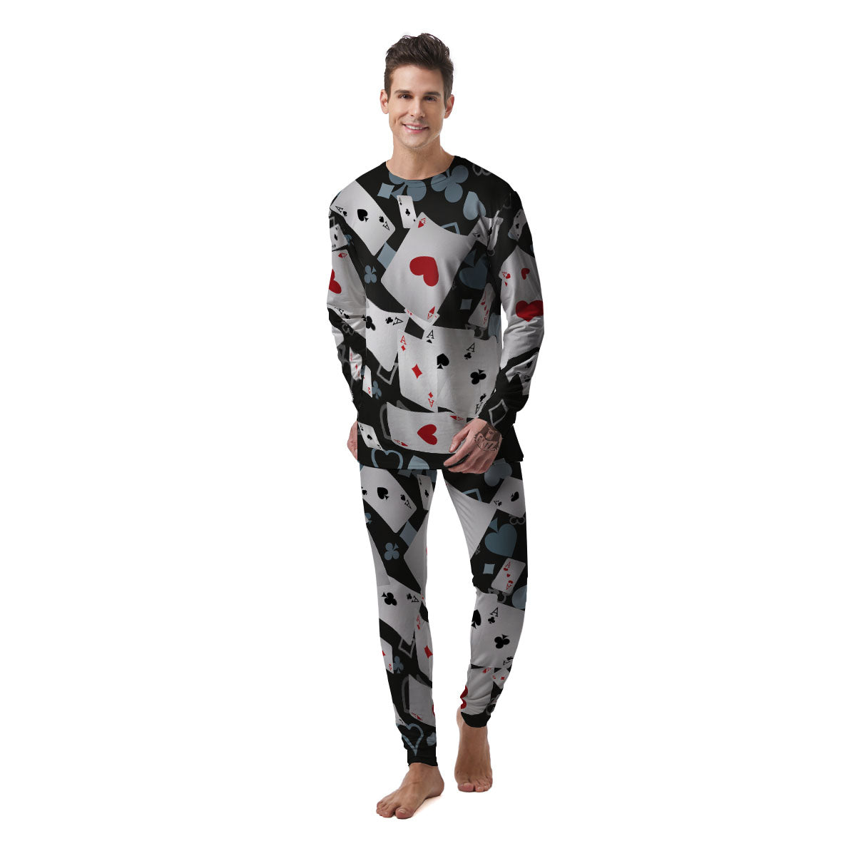 Casino Card Falling Print Men's Pajamas-grizzshop