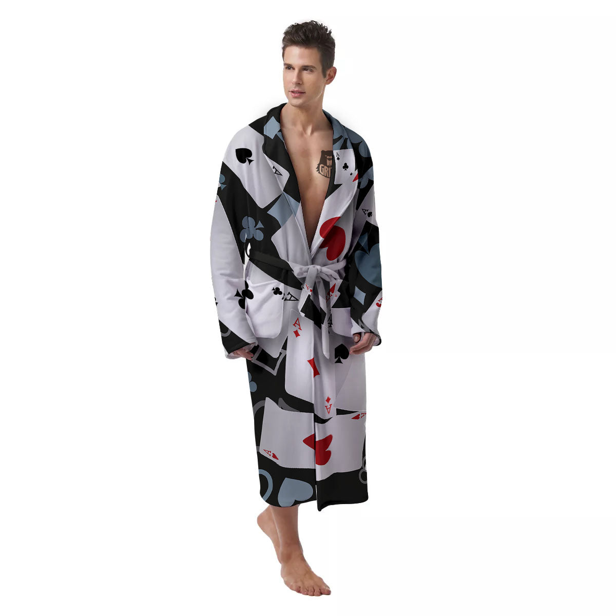 Casino Card Falling Print Men's Robe-grizzshop