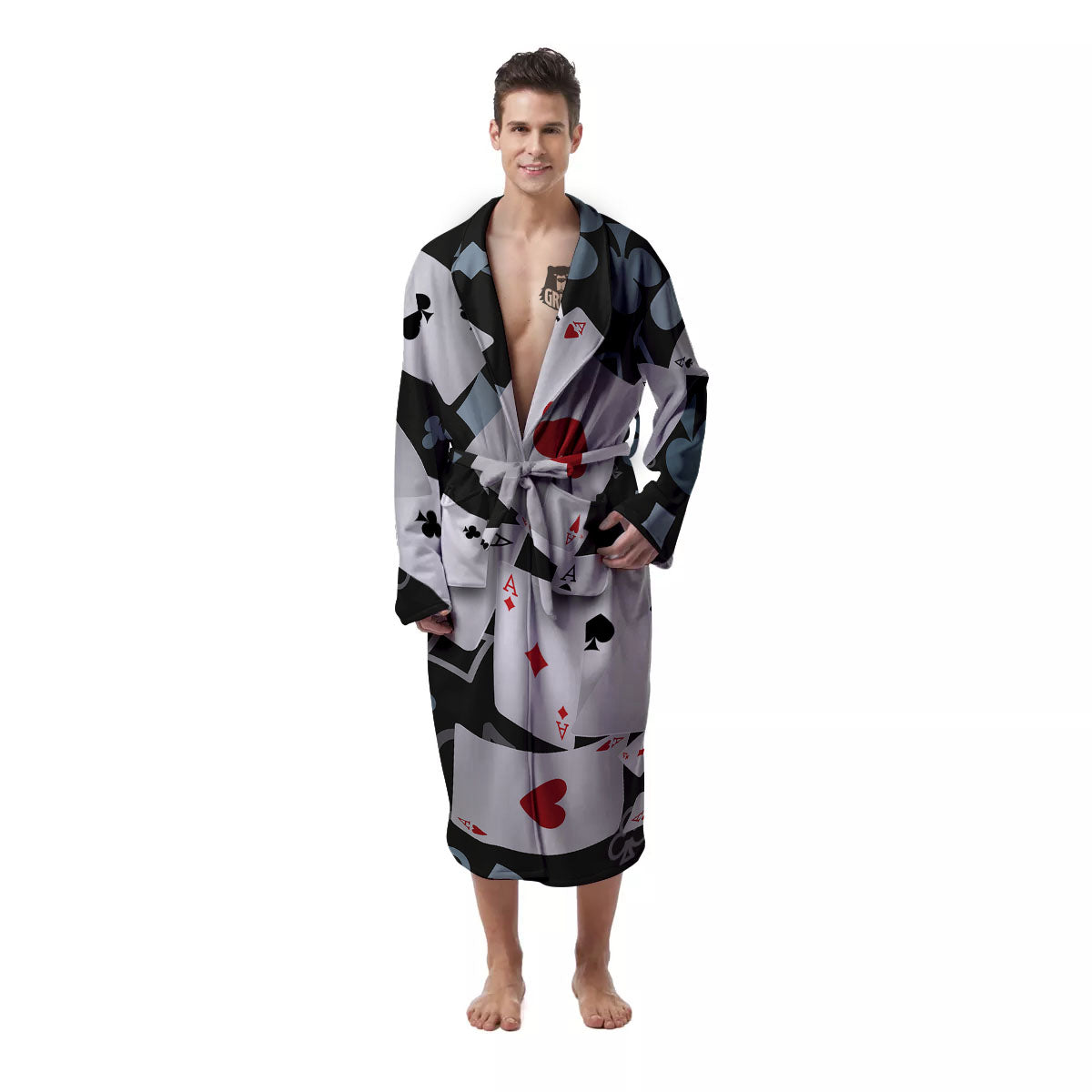 Casino Card Falling Print Men's Robe-grizzshop