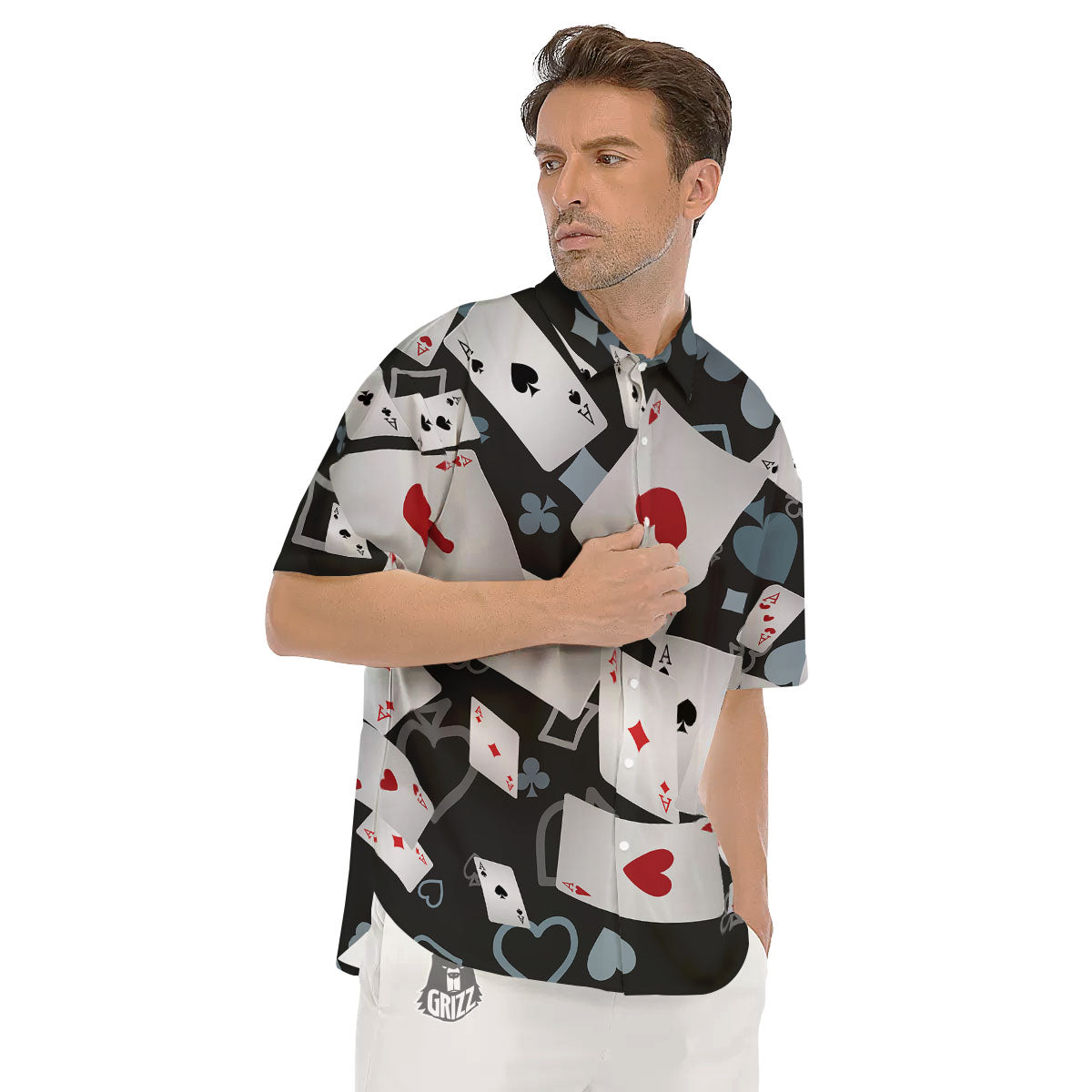 Casino Card Falling Print Men's Short Sleeve Shirts-grizzshop