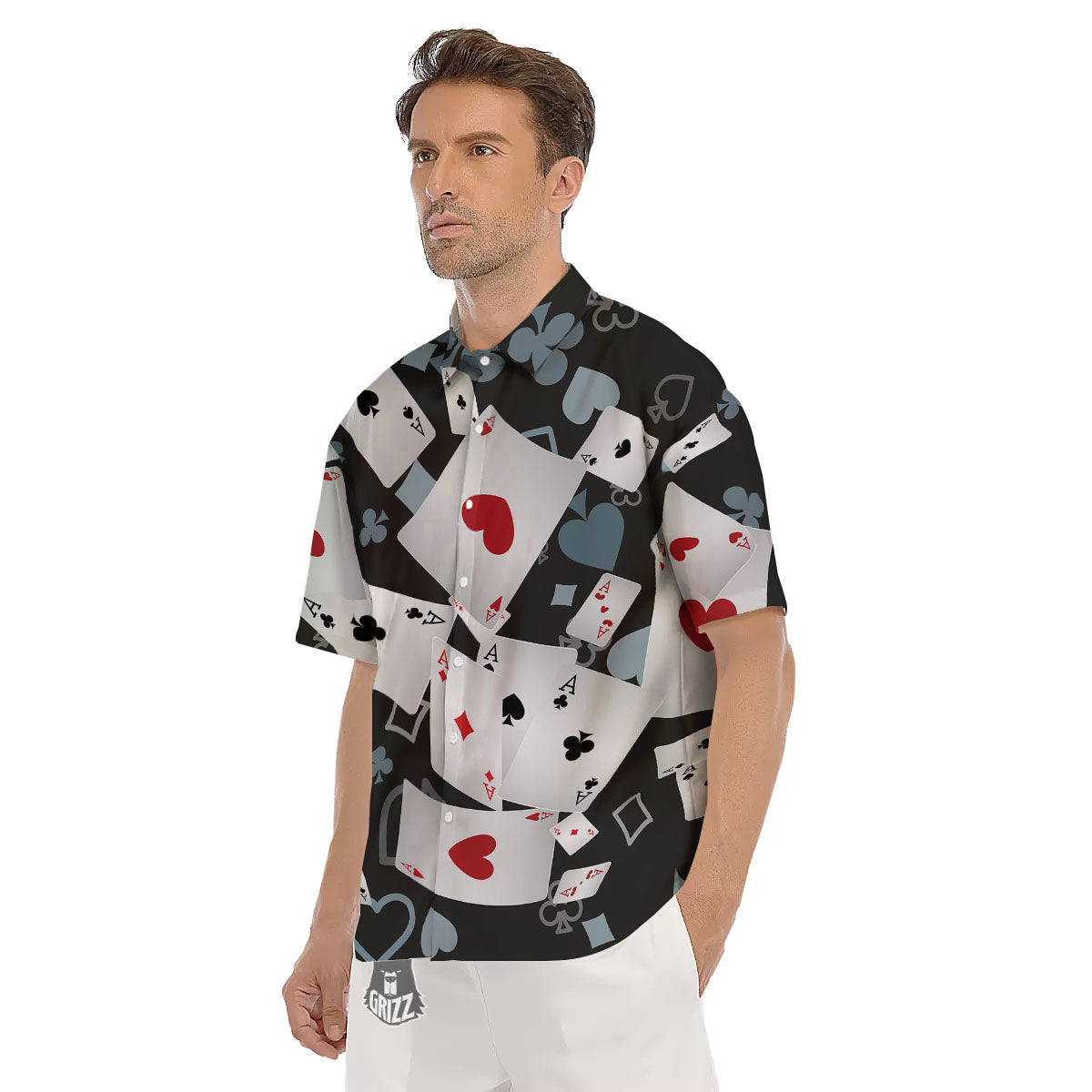 Casino Card Falling Print Men's Short Sleeve Shirts-grizzshop