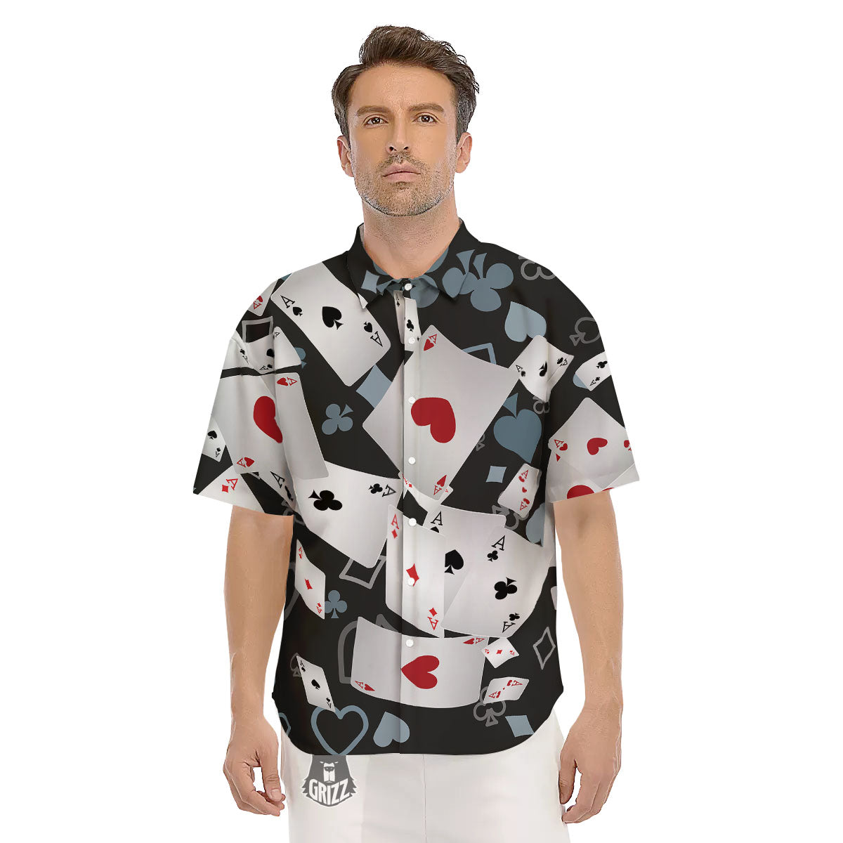 Casino Card Falling Print Men's Short Sleeve Shirts-grizzshop