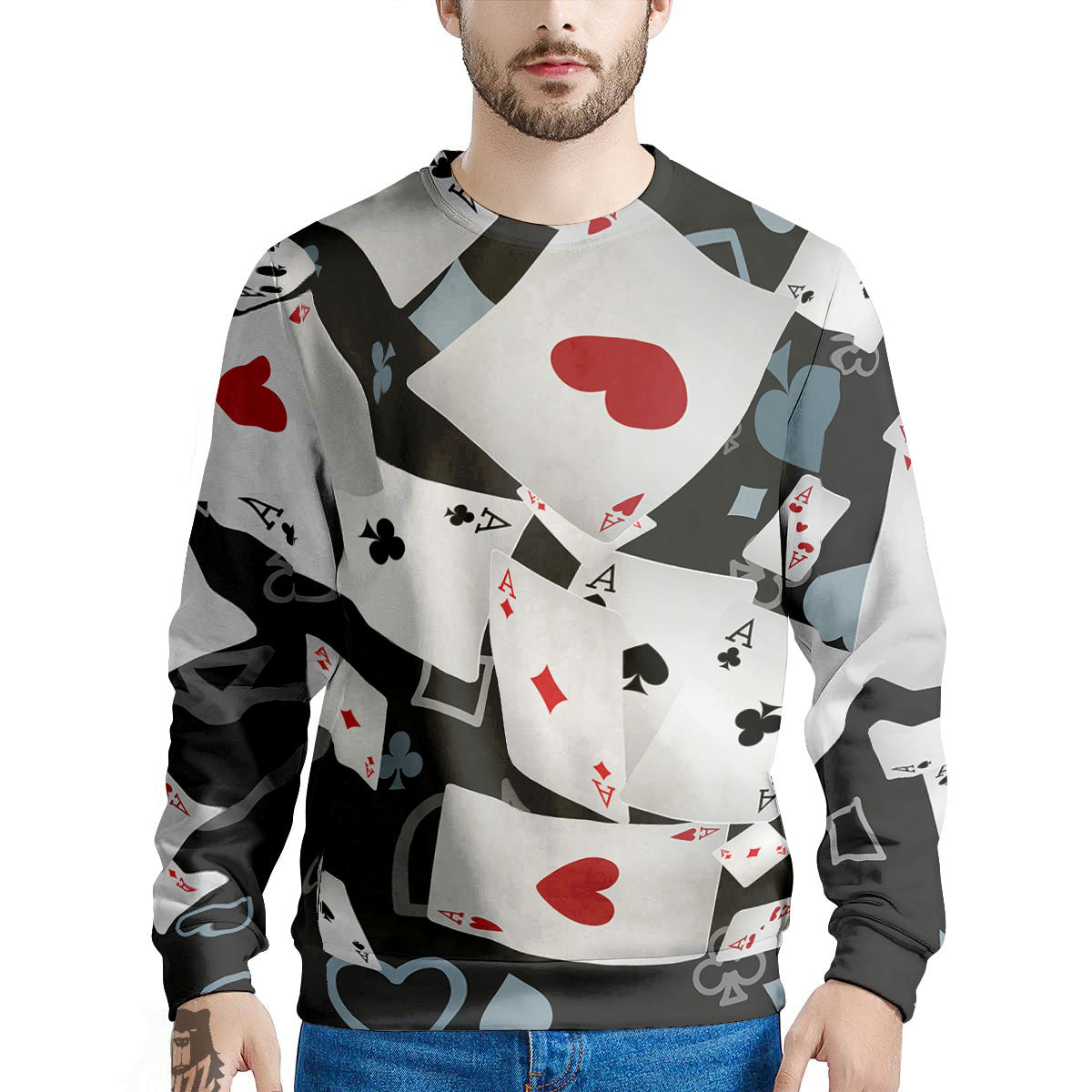 Casino Card Falling Print Men's Sweatshirt-grizzshop