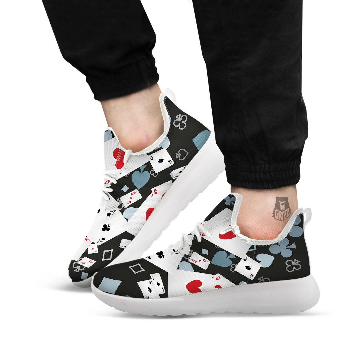 Casino Card Falling Print White Athletic Shoes-grizzshop