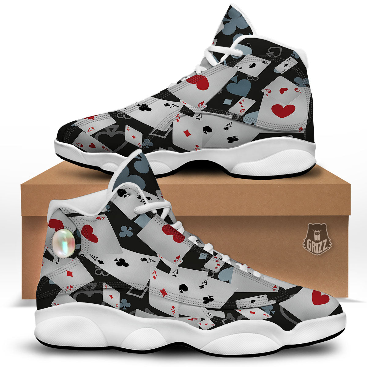 Casino Card Falling Print White Basketball Shoes-grizzshop