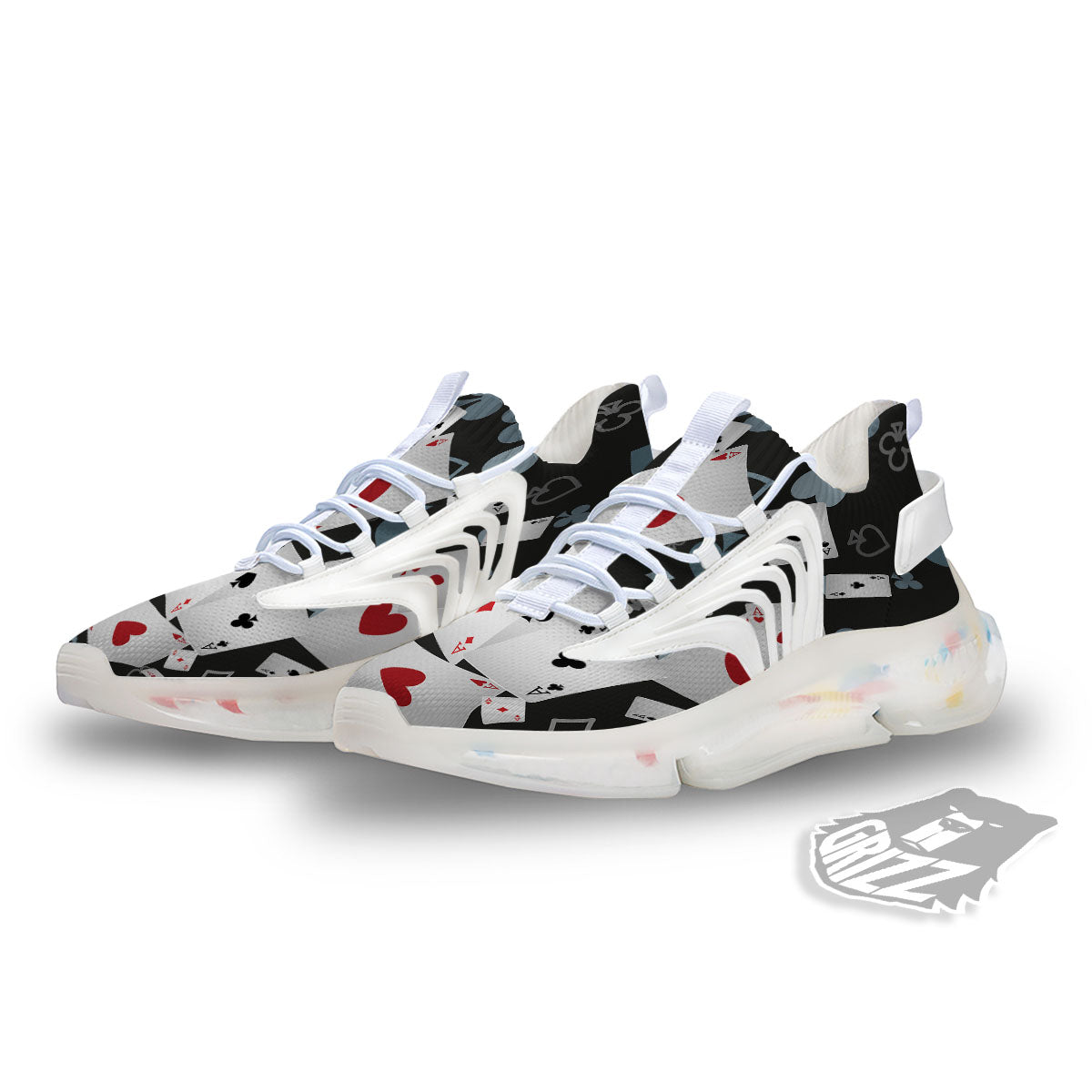 Casino Card Falling Print White Gym Shoes-grizzshop
