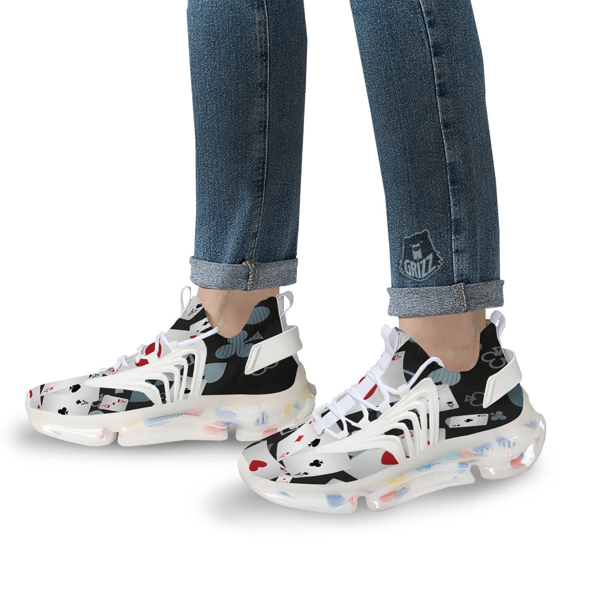 Casino Card Falling Print White Gym Shoes-grizzshop