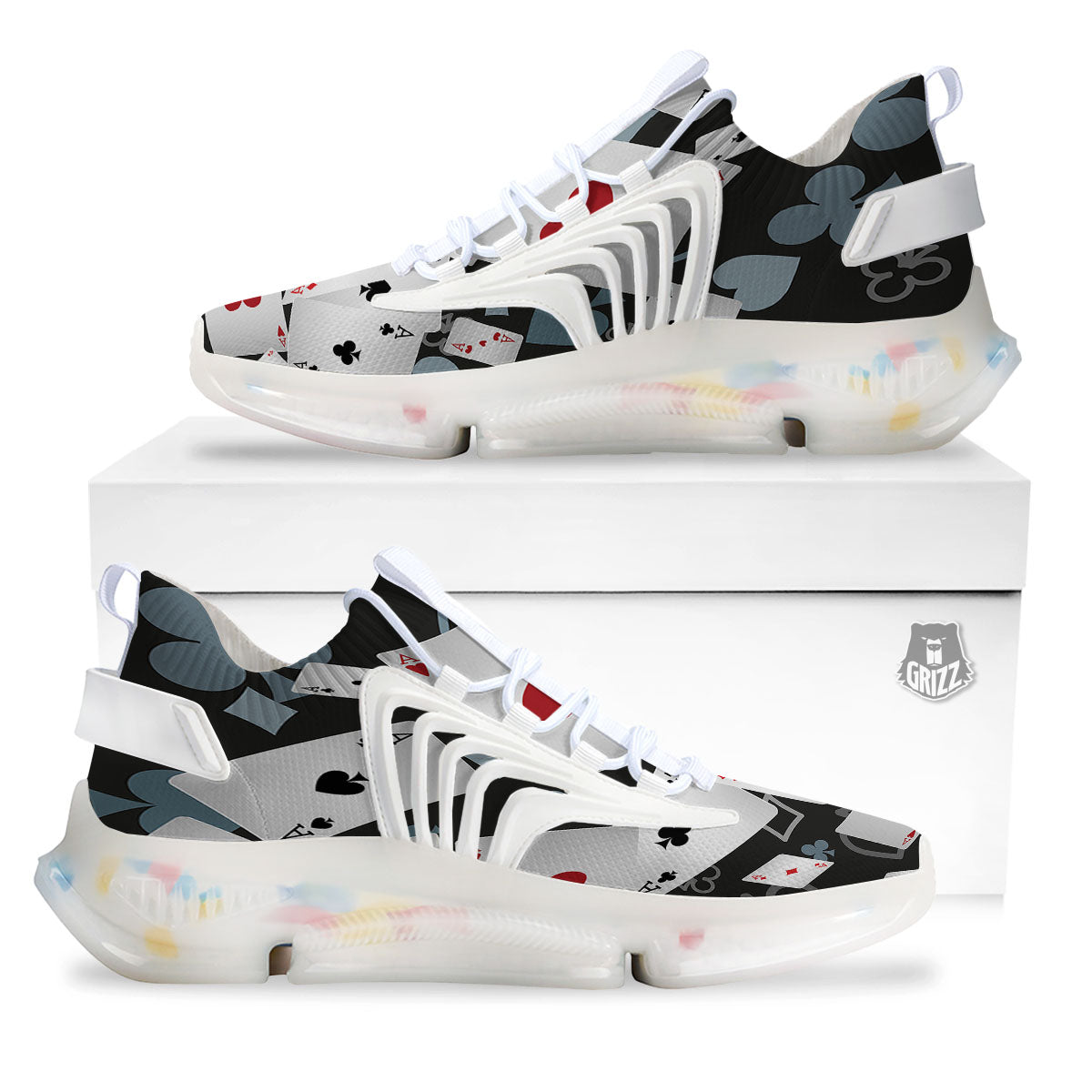 Casino Card Falling Print White Gym Shoes-grizzshop