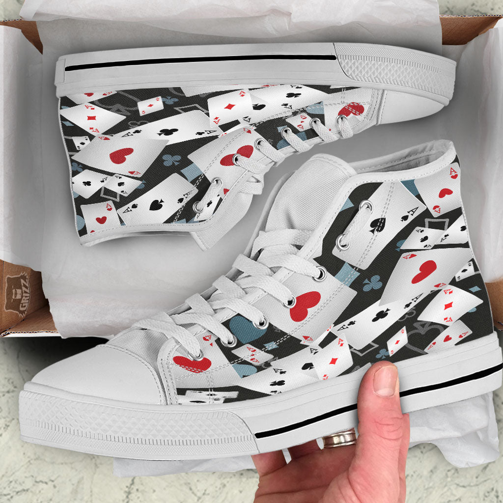 Casino Card Falling Print White High Top Shoes-grizzshop