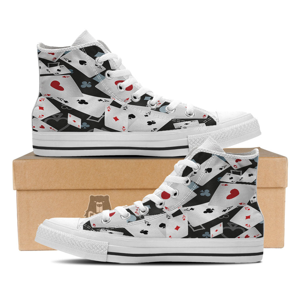 Casino Card Falling Print White High Top Shoes-grizzshop