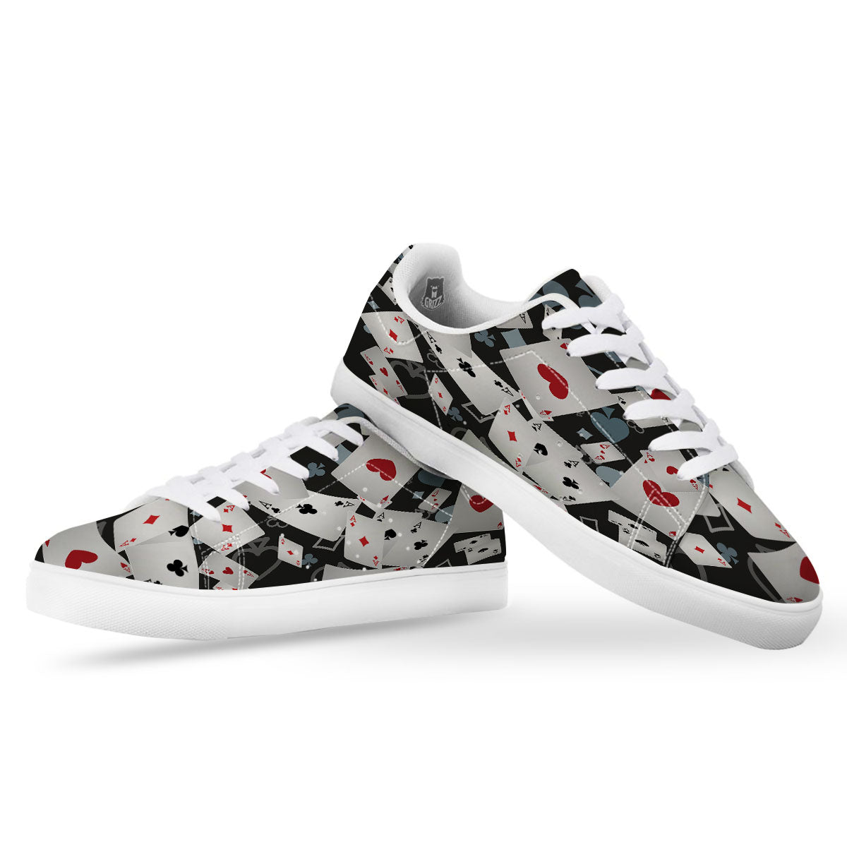 Casino Card Falling Print White Low Top Sneakers-grizzshop