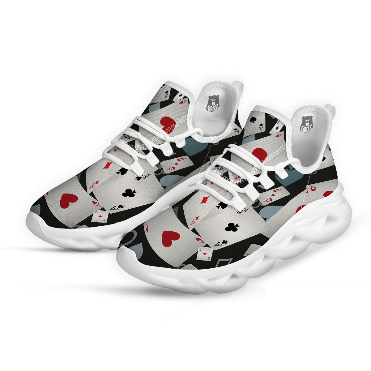 Casino Card Falling Print White Running Shoes-grizzshop