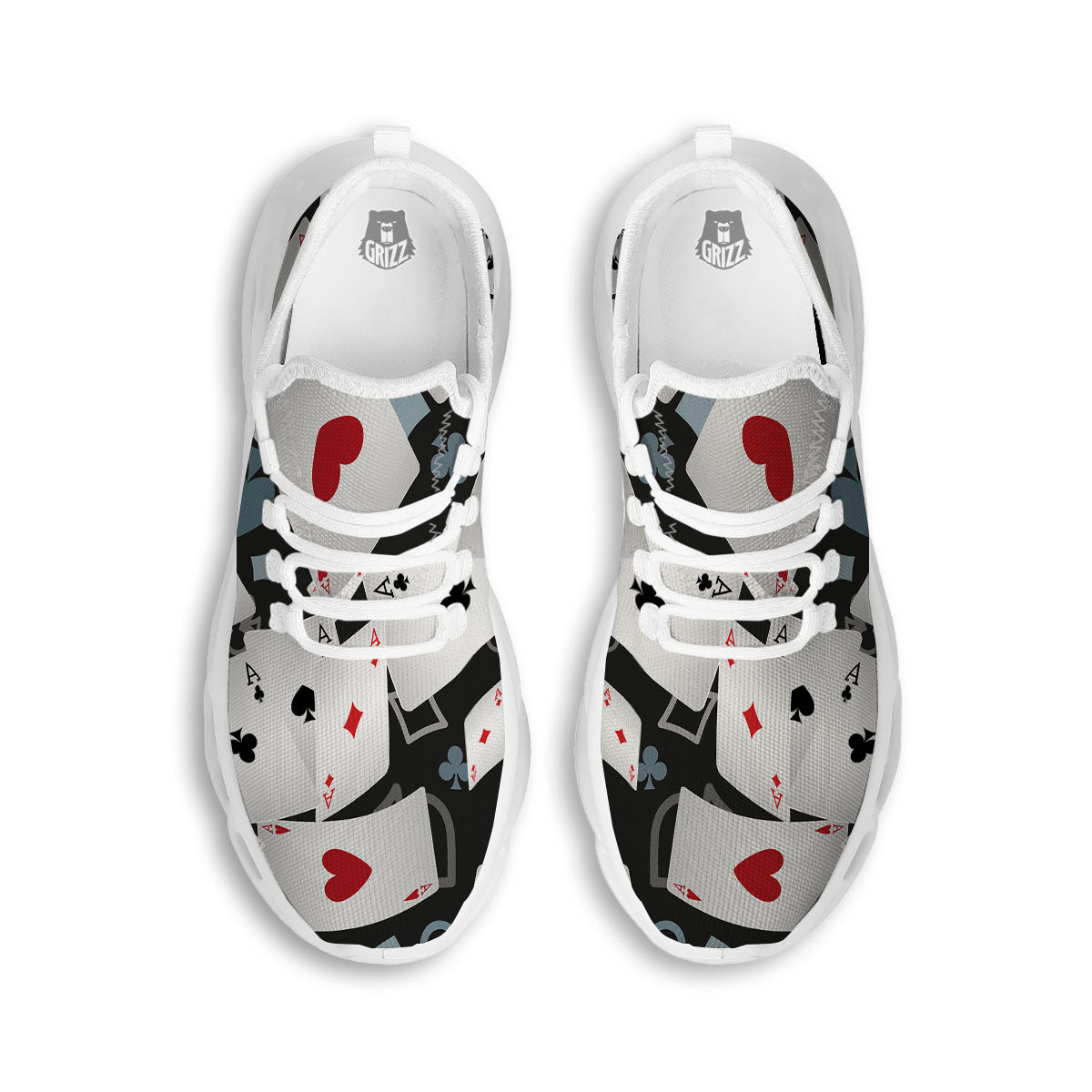 Casino Card Falling Print White Running Shoes-grizzshop