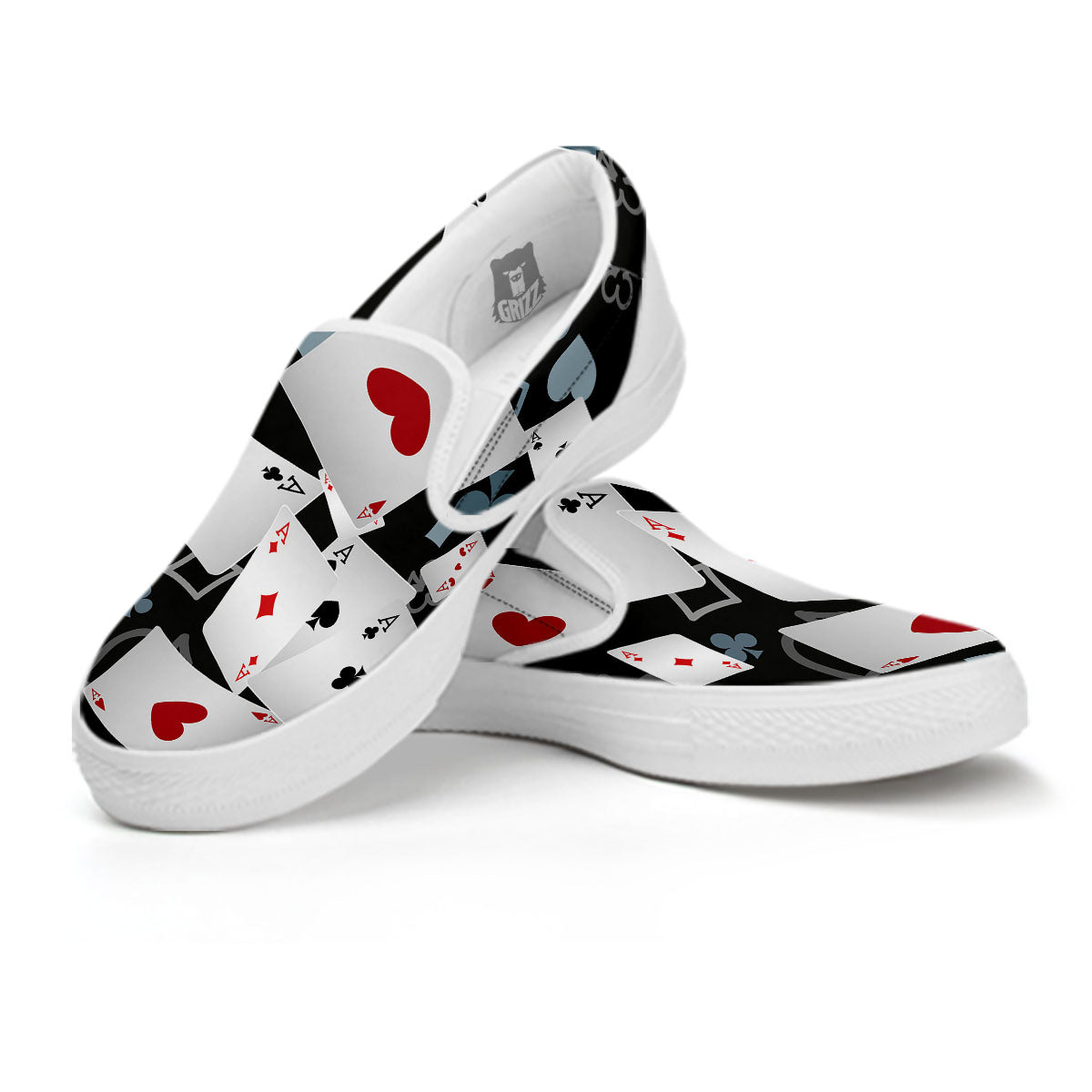 Casino Card Falling Print White Slip On Shoes-grizzshop