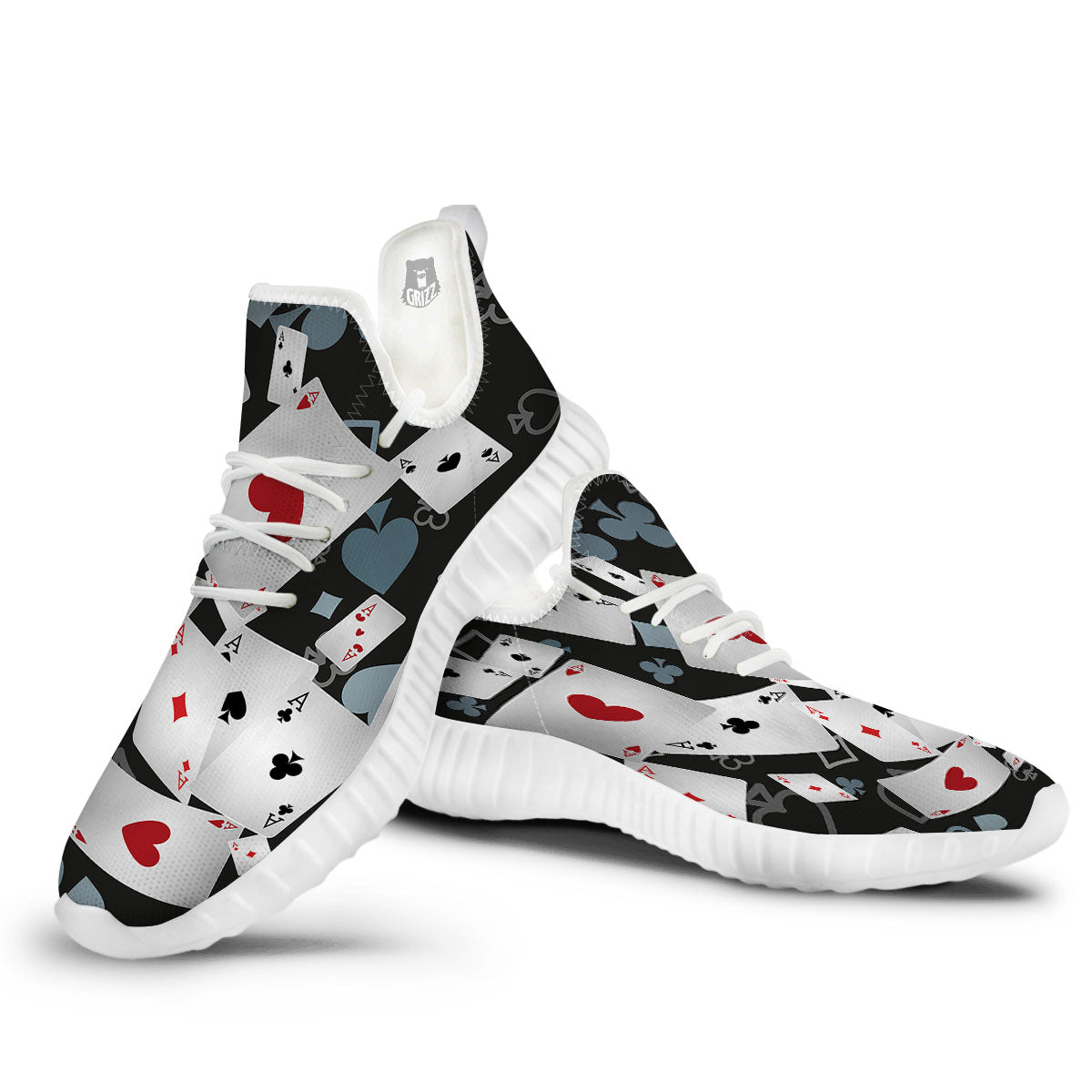 Casino Card Falling Print White Walking Shoes-grizzshop