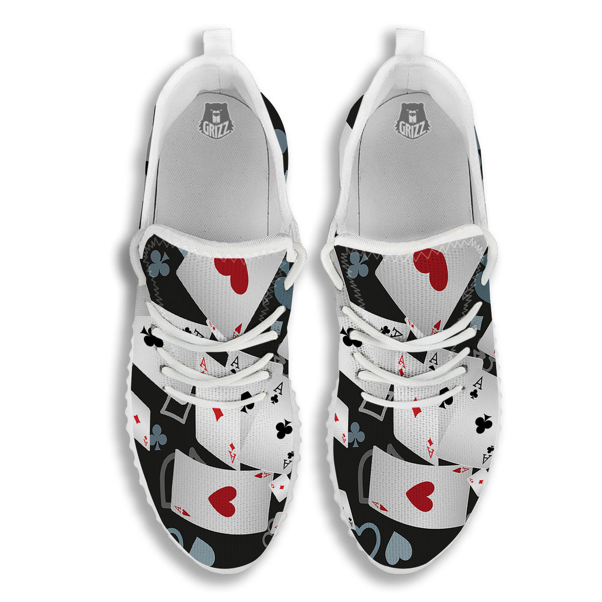 Casino Card Falling Print White Walking Shoes-grizzshop