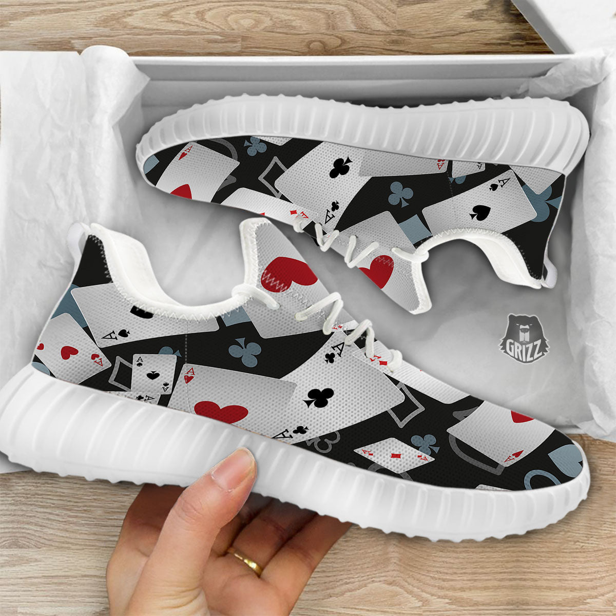 Casino Card Falling Print White Walking Shoes-grizzshop