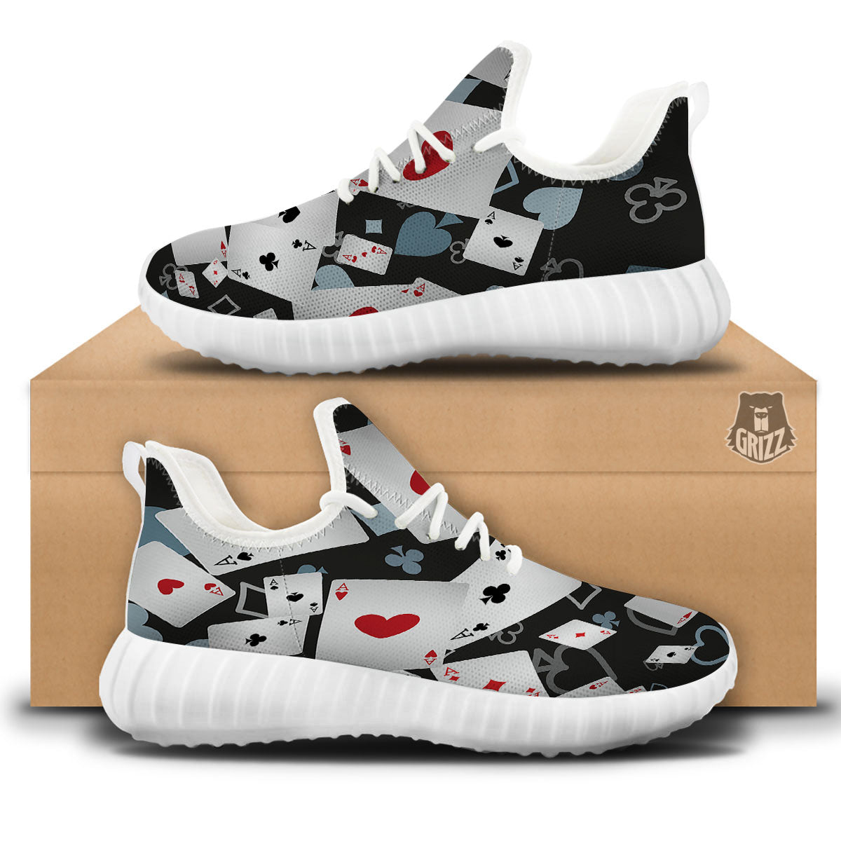 Casino Card Falling Print White Walking Shoes-grizzshop