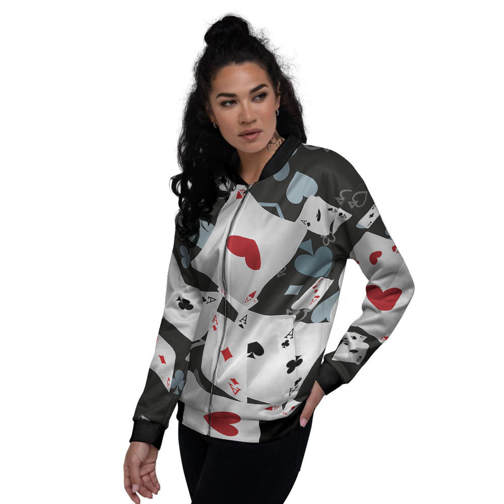 Casino Card Falling Print Women's Bomber Jacket-grizzshop