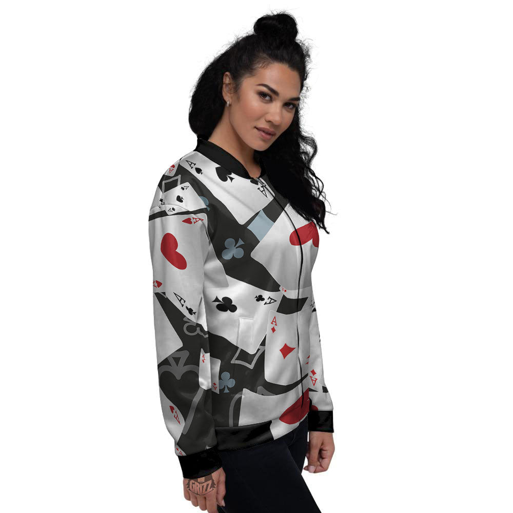 Casino Card Falling Print Women's Bomber Jacket-grizzshop