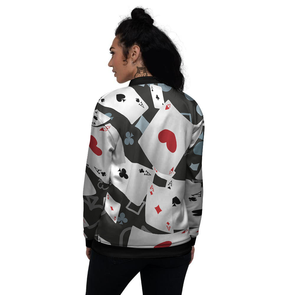 Casino Card Falling Print Women's Bomber Jacket-grizzshop