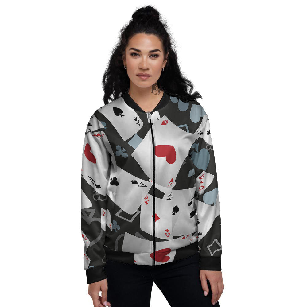 Casino Card Falling Print Women's Bomber Jacket-grizzshop