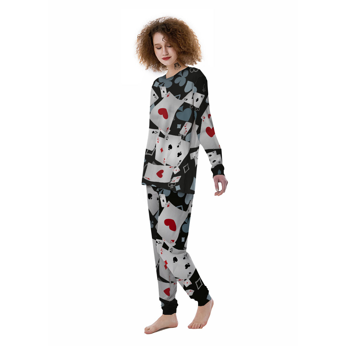 Casino Card Falling Print Women's Pajamas-grizzshop