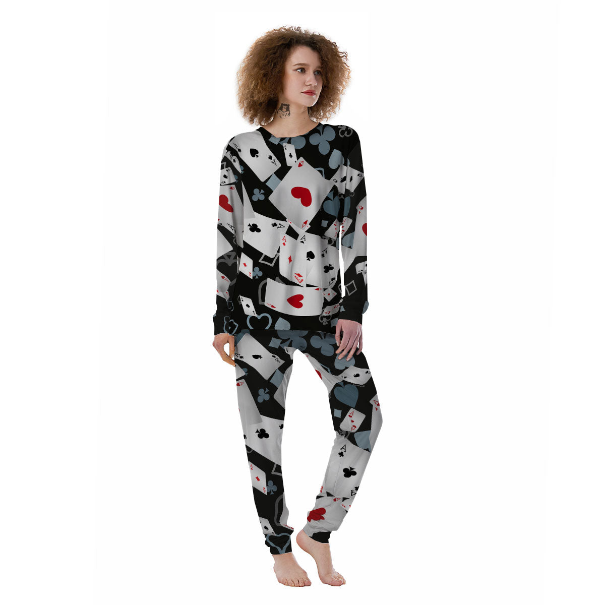 Casino Card Falling Print Women's Pajamas-grizzshop