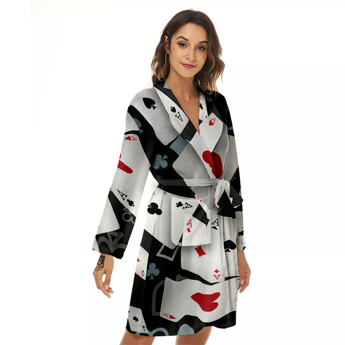 Casino Card Falling Print Women's Robe-grizzshop