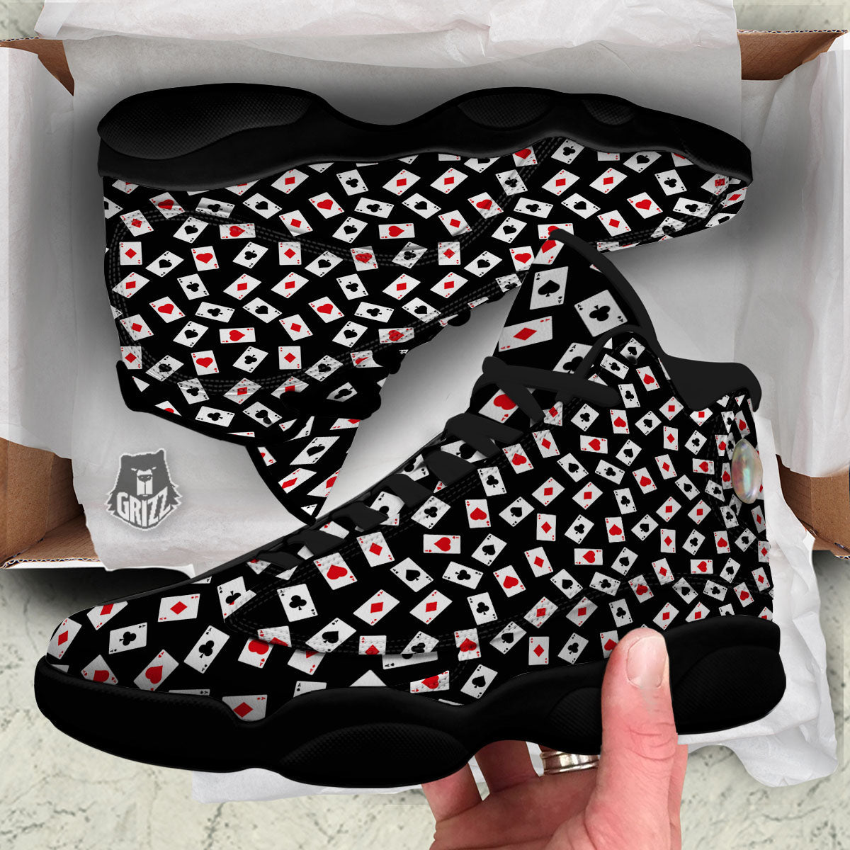 Casino Card Red And Black Print Pattern Black Basketball Shoes-grizzshop