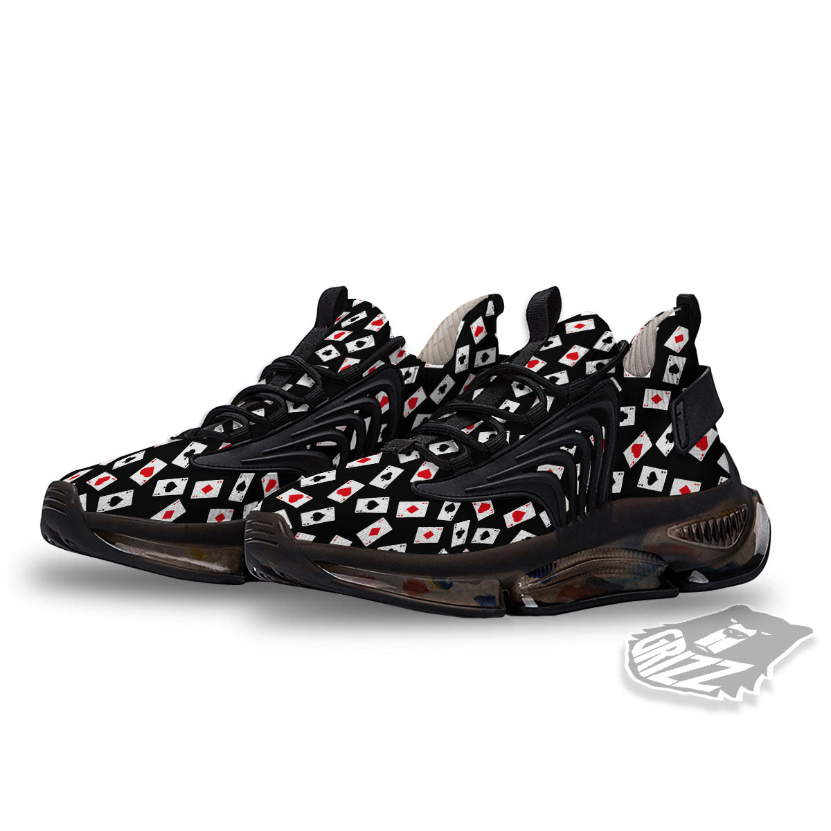 Casino Card Red And Black Print Pattern Black Gym Shoes-grizzshop