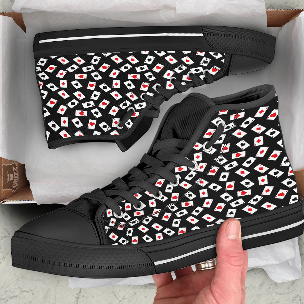 Casino Card Red And Black Print Pattern Black High Top Shoes-grizzshop