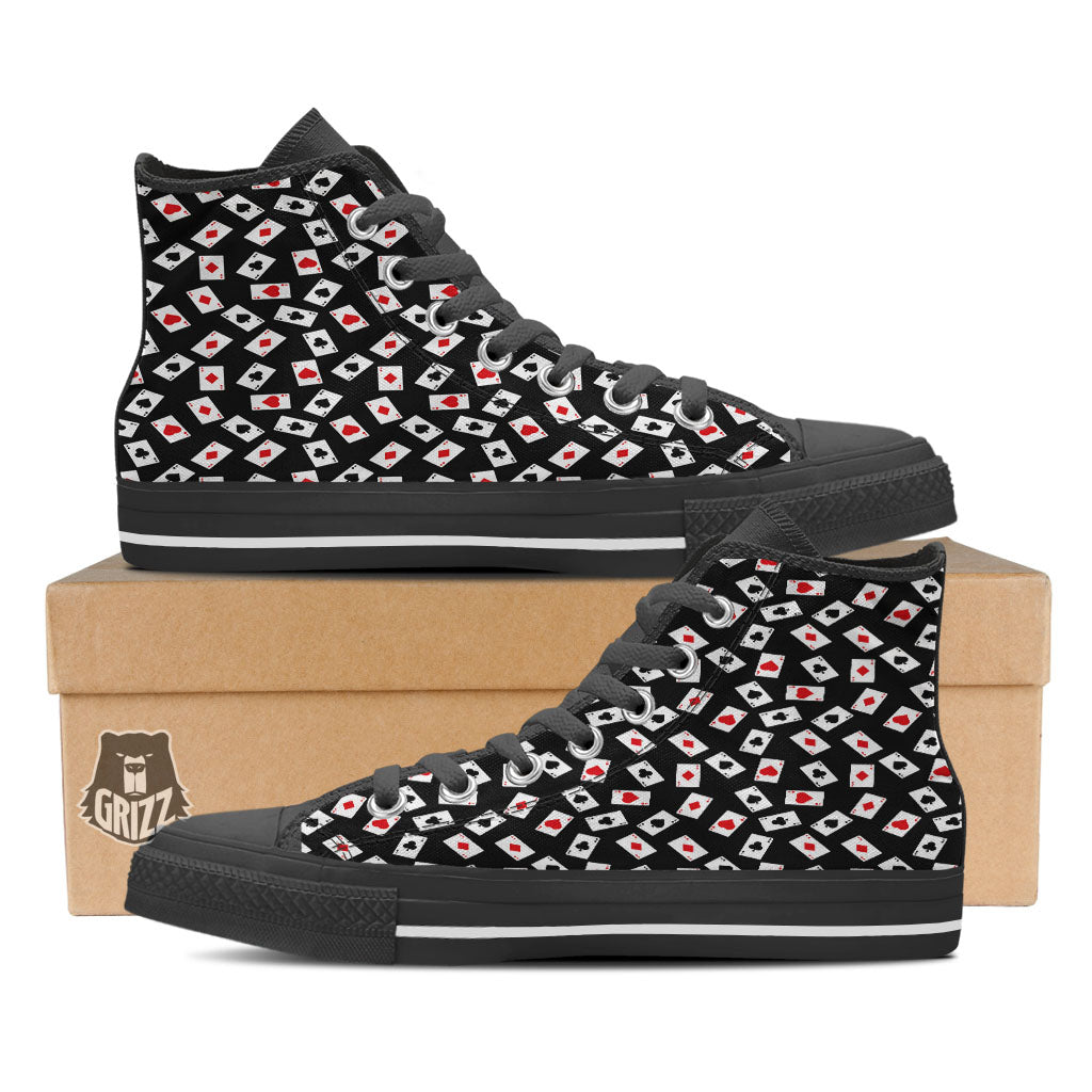 Casino Card Red And Black Print Pattern Black High Top Shoes-grizzshop