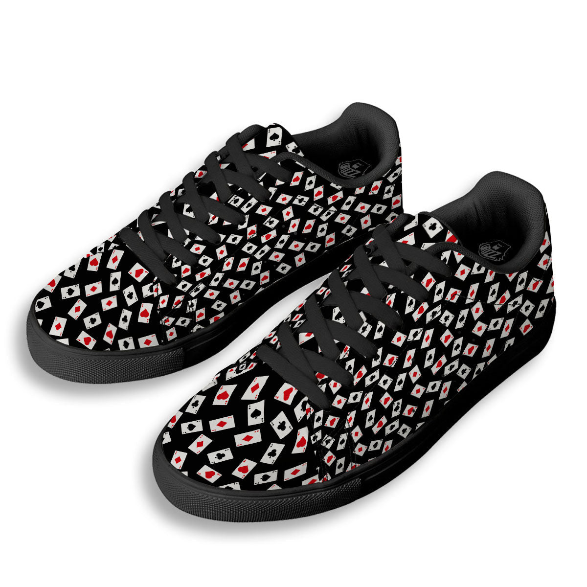Casino Card Red And Black Print Pattern Black Low Top Sneakers-grizzshop