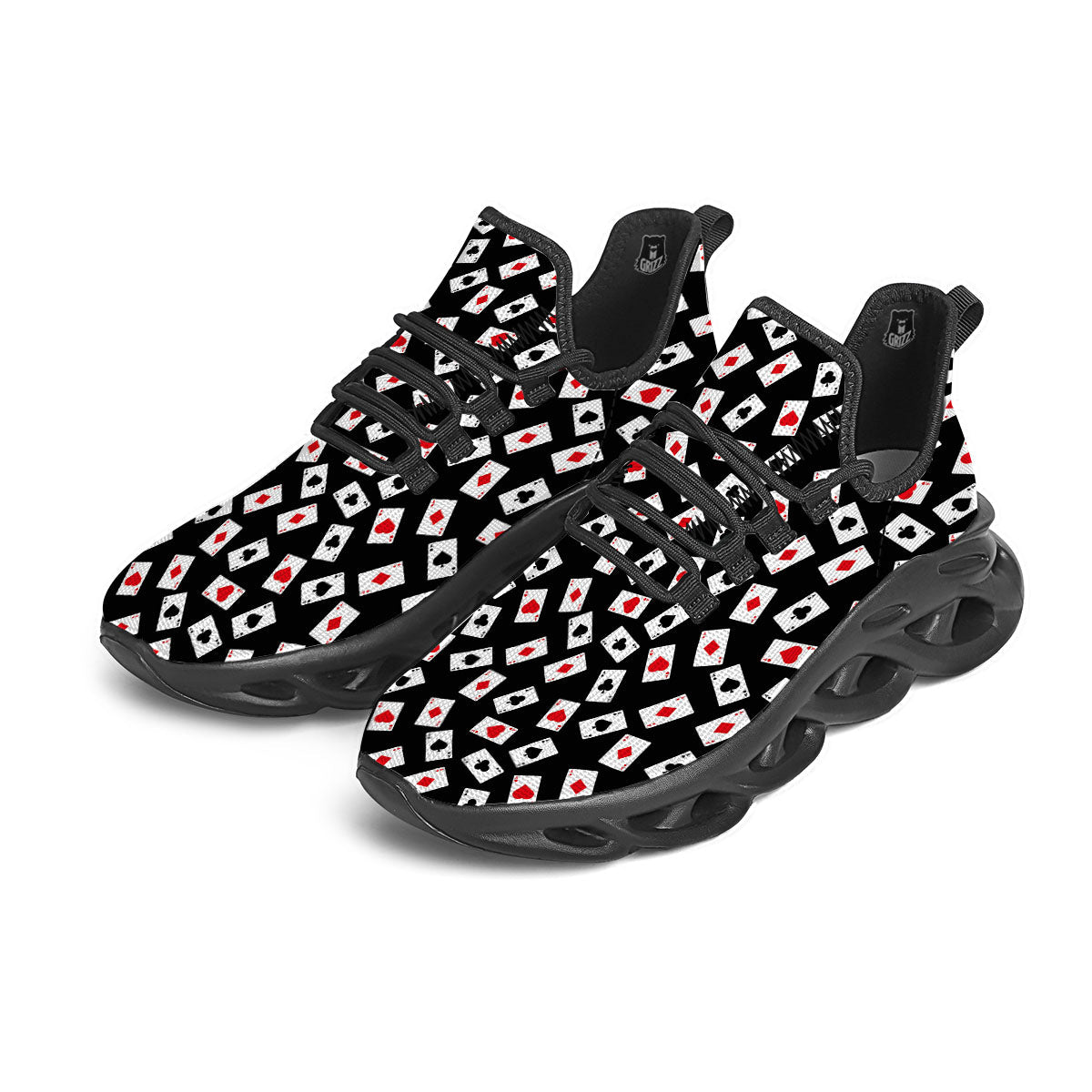 Casino Card Red And Black Print Pattern Black Running Shoes-grizzshop