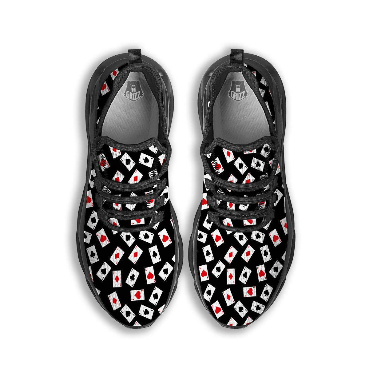 Casino Card Red And Black Print Pattern Black Running Shoes-grizzshop