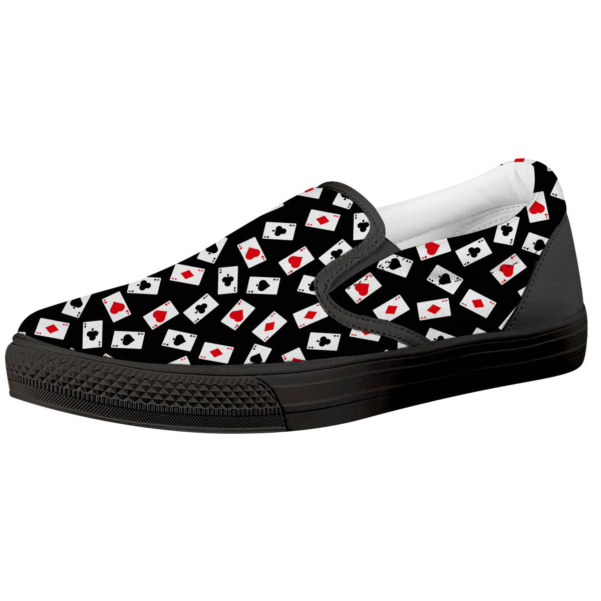Casino Card Red And Black Print Pattern Black Slip On Shoes-grizzshop