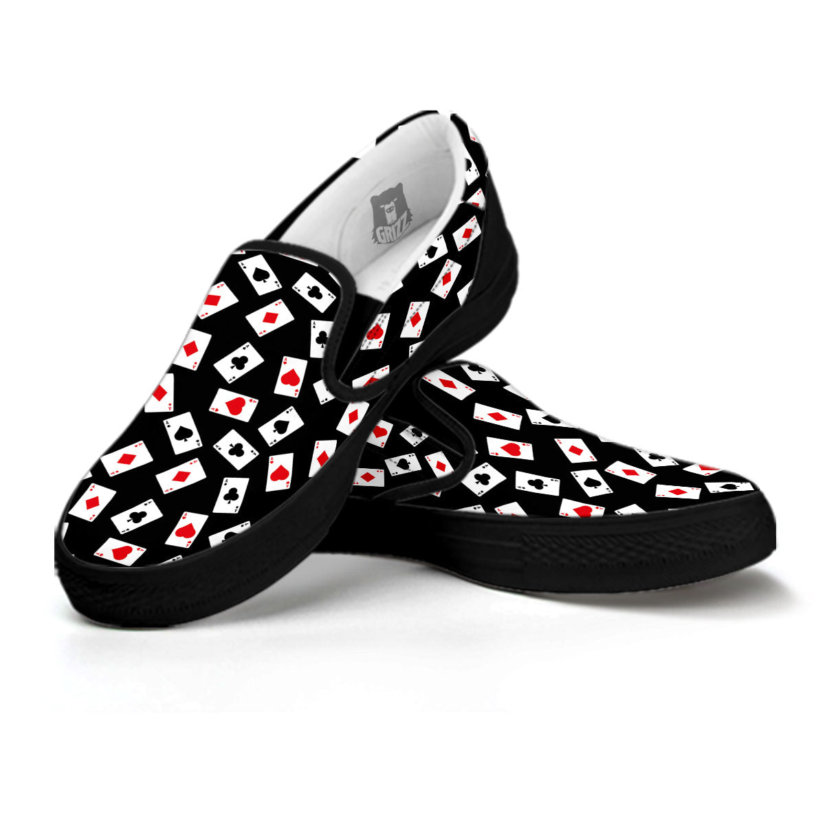 Casino Card Red And Black Print Pattern Black Slip On Shoes-grizzshop
