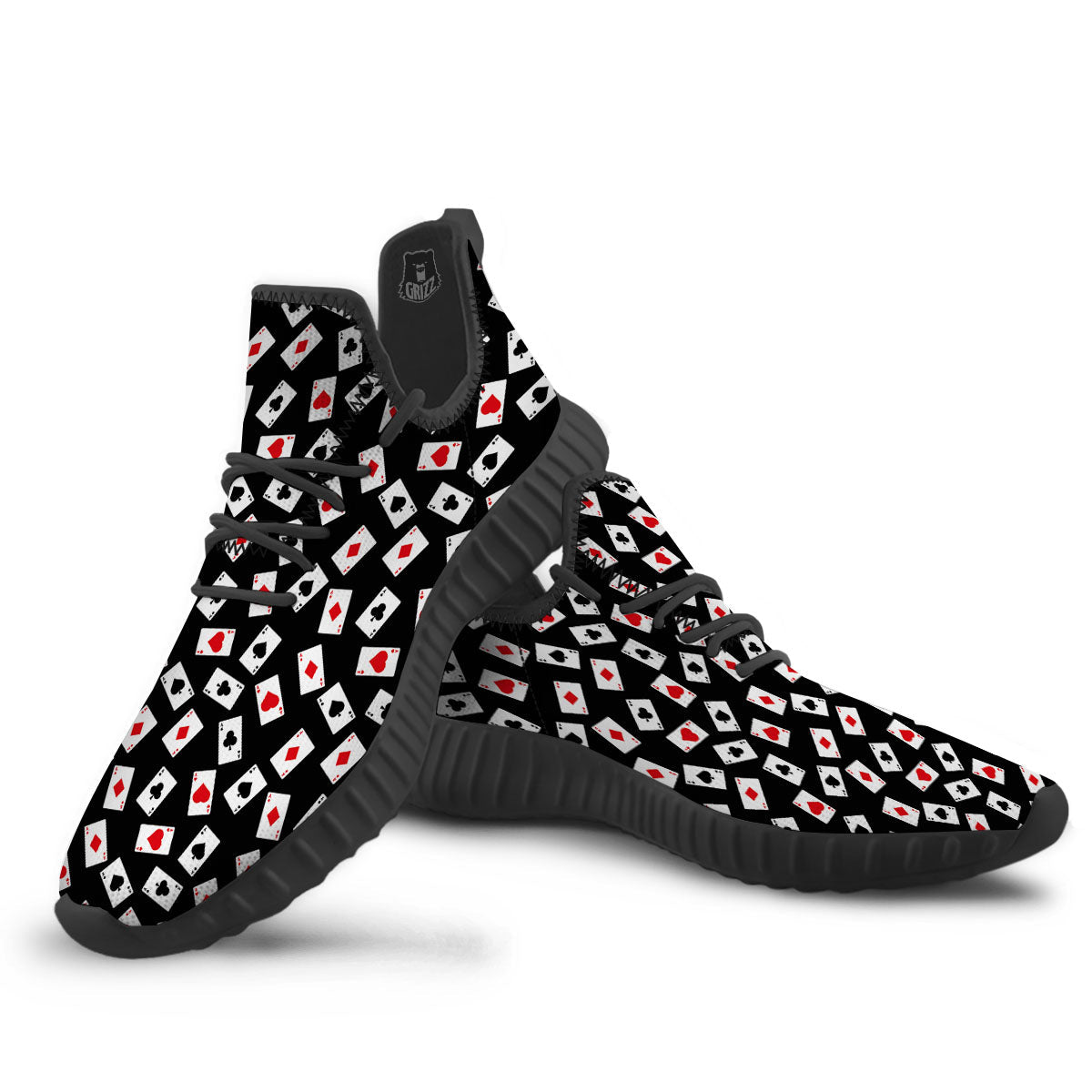 Casino Card Red And Black Print Pattern Black Walking Shoes-grizzshop