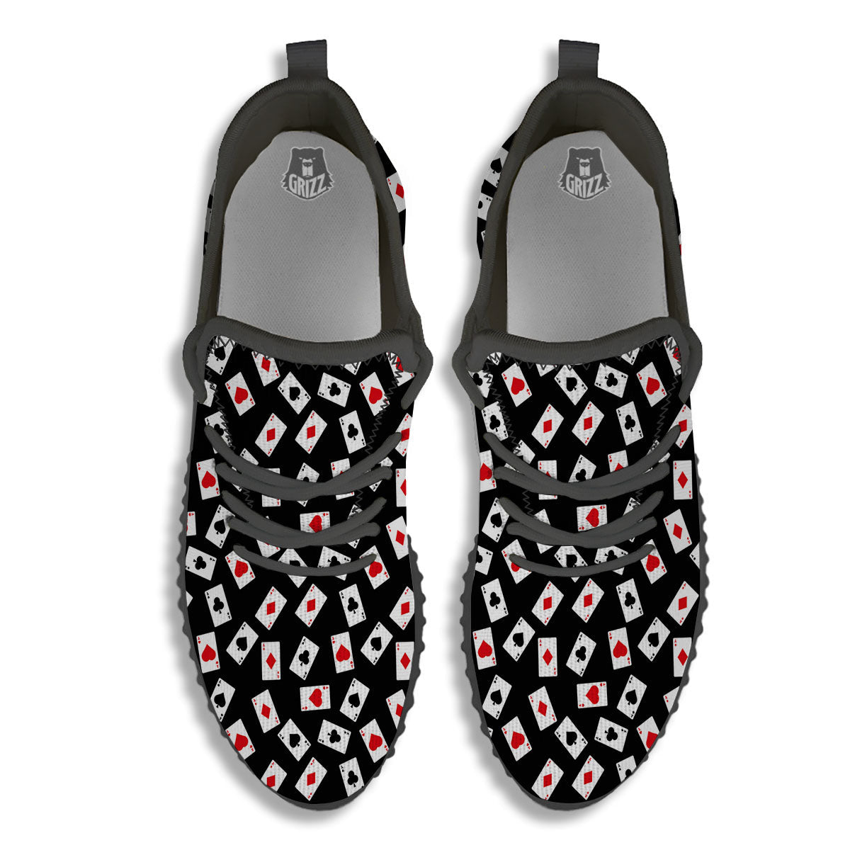 Casino Card Red And Black Print Pattern Black Walking Shoes-grizzshop